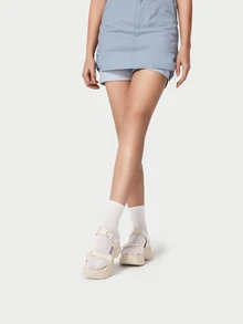 DareSee 女士夏季坡跟厚底运动凉鞋，魔术贴带字母图案休闲学生平底凉鞋 - 米色 - 查看 4