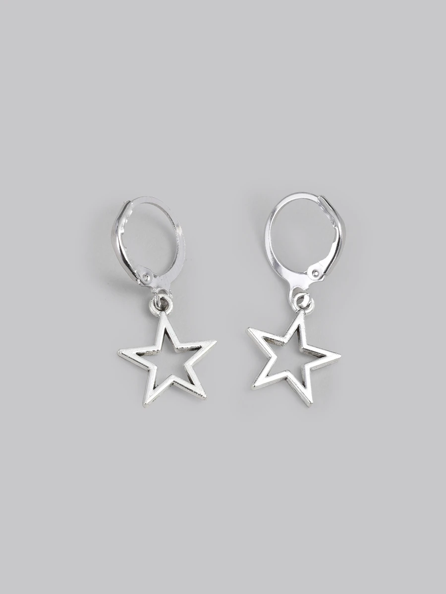 DareSee Chic Y2K-Inspired Hollow Star Alloy Earrings, Perfect For Everyday & Party Wear - Silver - View 1