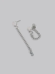 DareSee 1 Pair Of Stylish Charming Stainless Steel Replica Heart Shape Chain Earrings, Women's Daily Fashion Jewelry Accessories, Birthday Party Gift Valentines,Mom,Mother,Mother's Day,Gift - Silver - View 3