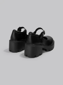 DareSee Giày Mary Jane cỡ lớn dành cho nữ, kiểu dáng Preppy, chất liệu da PU, quai cài, gót chunky, đế dày, màu đen mờ (kích cỡ nhỏ hơn một size) - Phong cách lễ hội âm nhạc - màu đen - Xem 4