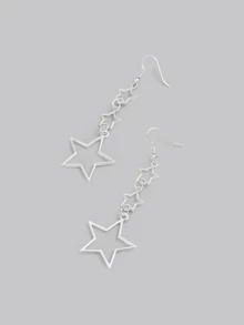 DareSee 1 par de pendientes de estrella hueca de acrílico de colores plateado y multicolor, adecuados para uso diario de mujeres - Plateado - Ver 3