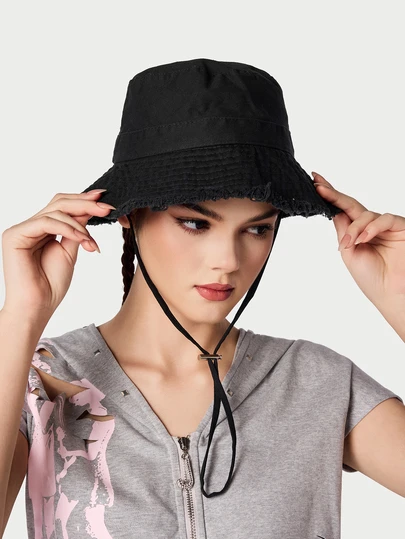 DareSee 1pc Women's Drawstring Fur Edge Bucket Hat Soft Fabric Windproof Sunshade Outdoor Fashion Elegant Gift Christmas