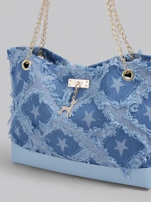 DareSee Fashionable Retro Large Capacity Crocodile Texture Women Shoulder Tote Bag - Blue - View 6