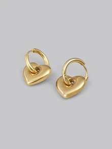 DareSee 1pair Luxury & Elegant Stainless Steel Heart Shaped Earrings, Perfect Gift For Women On Dates, Weddings And Other Occasions - Yellow Gold - View 3