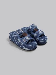 DareSee Damen Plateau-Sandalen (fallen groß aus), Sommer Lässig wasserdichte Keilpantoletten, modische Slides, geeignet für den täglichen und Urlaubsgebrauch - Blau - Übersicht 1