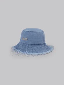 DareSee 1pc Ladies' Fringed Washed Denim Bucket Hat, Suitable For Daily Life, Greatly Matches Clothes Street - Baby Blue - View 2