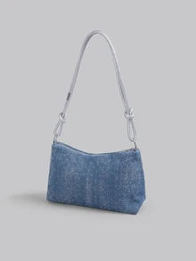 DareSee 1pc Gold Color Crescent Moon Sequin Decorated PVC Women Shoulder Bag, New Arrival Music Fest - Blue - View 2
