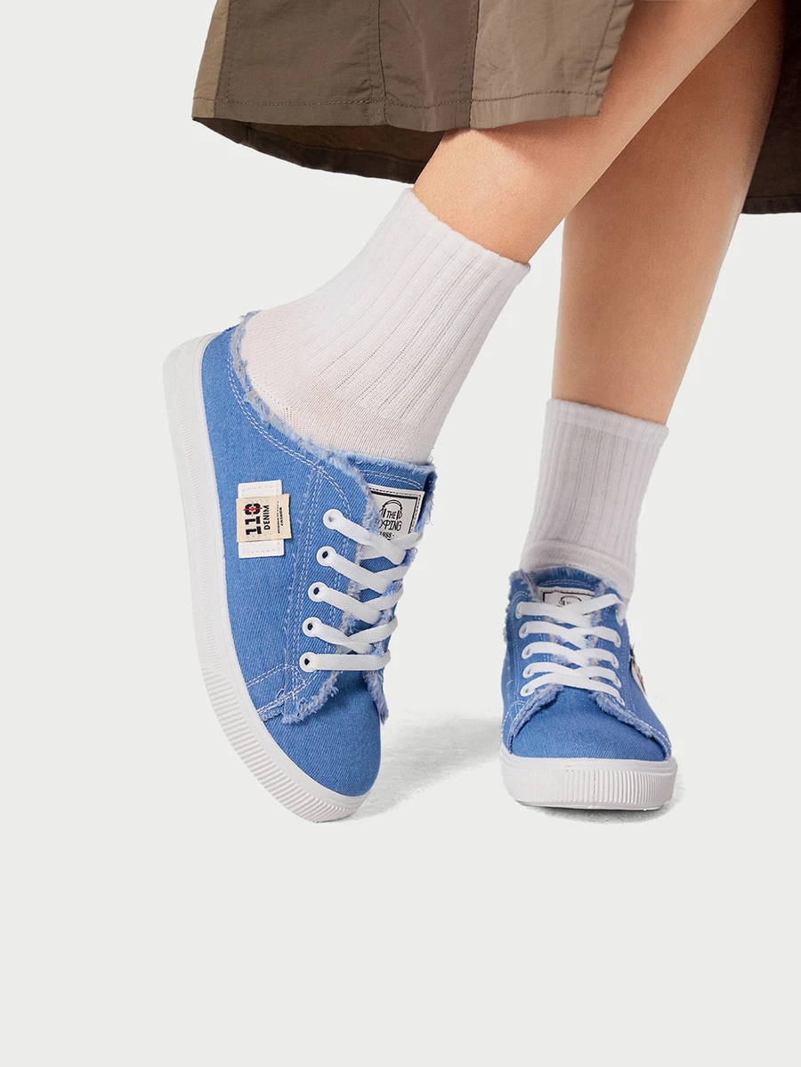 DareSee 平底休闲女式一脚蹬运动鞋，百搭舒适乐福鞋 - 藍色 - 查看 1