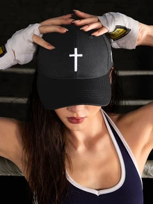 DareSee 1pc Men Cross Embroidered Baseball Cap For Spring And Autumn Daily Wear Casual - Black - View 1