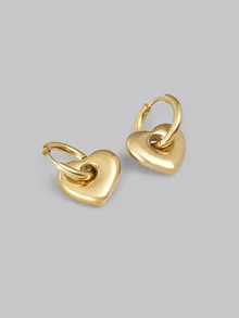 DareSee 1pair Luxury & Elegant Stainless Steel Heart Shaped Earrings, Perfect Gift For Women On Dates, Weddings And Other Occasions - Yellow Gold - View 4