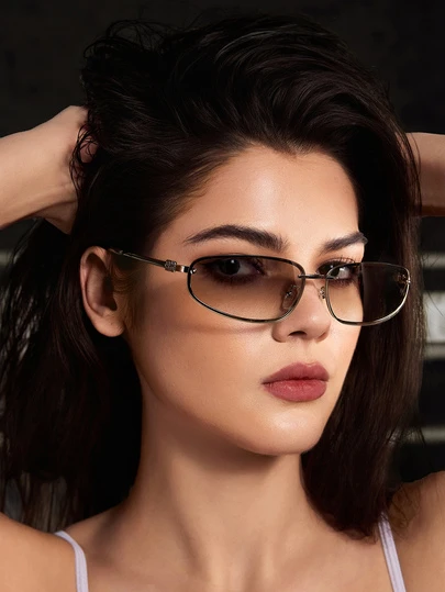 DareSee 一副无框椭圆形时尚眼镜，Y2K风格，百搭，女士时尚眼镜，适合日常佩戴、街头摄影、度假旅行、夏季海滩配饰