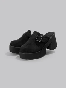 DareSee Retro Platform Slip-On Fashion Women Loafers, Closed Toe Casual Backless Wedge Shoes, Versatile High Heel Mules - Black - View 2