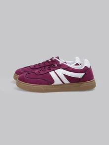 DareSee 2025 New Casual Lace-Up Sneakers, Fashionable Outdoor Street-Style Athletic Shoes, Student Faux Suede Skate Shoes - Burgundy - View 3