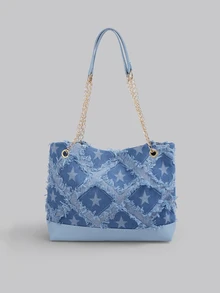 DareSee Fashionable Retro Large Capacity Crocodile Texture Women Shoulder Tote Bag - Blue - View 3