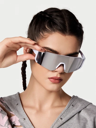 DareSee 1PC Men Oversized Geometric Wrap-Around One-Piece Cool Frame White Y2K Fashion Glasses For Outdoor Cycling Daily Life Eye Protection Accessories.