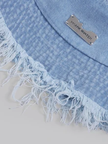 DareSee 1pc Ladies' Fringed Washed Denim Bucket Hat, Suitable For Daily Life, Greatly Matches Clothes Street - Baby Blue - View 4