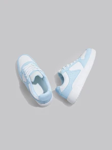 DareSee 秋冬季男女通用简约休闲运动鞋，浅蓝色和白色系带厚底休闲运动鞋 - 淺藍色 - 查看 2