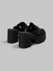 DareSee Retro Platform Slip-On Fashion Women Loafers, Closed Toe Casual Backless Wedge Shoes, Versatile High Heel Mules - Black - View 4