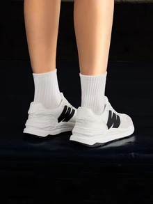 DareSee Fall/Winter Sporty Wedge Sneakers For Women, Colorblock Letter Patch Decor Lace-Up Front Sneakers Music Fest - View 3