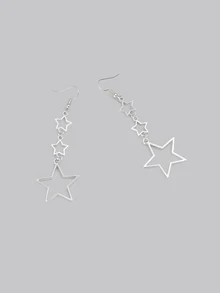 DareSee 1 par de pendientes de estrella hueca de acrílico de colores plateado y multicolor, adecuados para uso diario de mujeres - Plateado - Ver 5