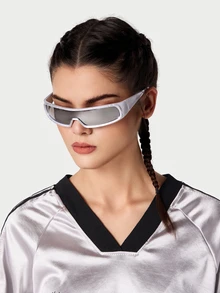 DareSee 1 副男女通用 Y2K 未来派赛博朋克风格时尚无框眼镜 - 銀色 - 查看 5