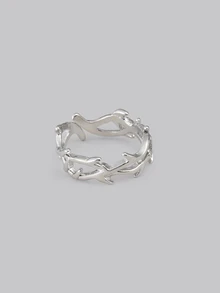 DareSee 1pc Asymmetrical Design Punk Thorn Ring Adjustable Size Unisex Finger Ring Music Fest Halloween - Silver - View 3