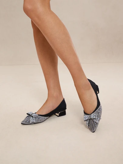 Etoivie 閃耀鑽石和蝴蝶結裝飾的時尚女式高跟鞋，適合戶外派對