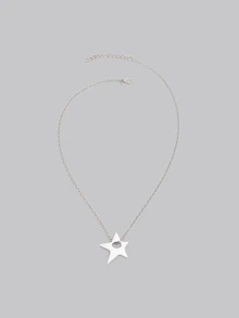 DareSee 5pcs Simple Star Hollow Choker Necklace Pendant Neck Jewelry Grunge Charm Accessories Women Men's Fashion Party Chain Necklace - Star - View 2
