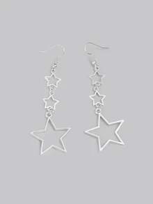 DareSee 1 par de pendientes de estrella hueca de acrílico de colores plateado y multicolor, adecuados para uso diario de mujeres - Plateado - Ver 1