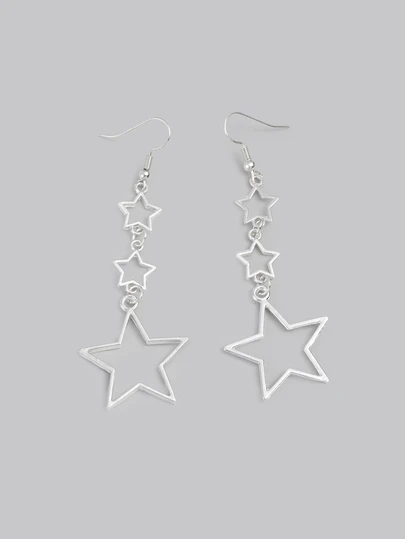 DareSee 1 par de pendientes de estrella hueca de acrílico de colores plateado y multicolor, adecuados para uso diario de mujeres