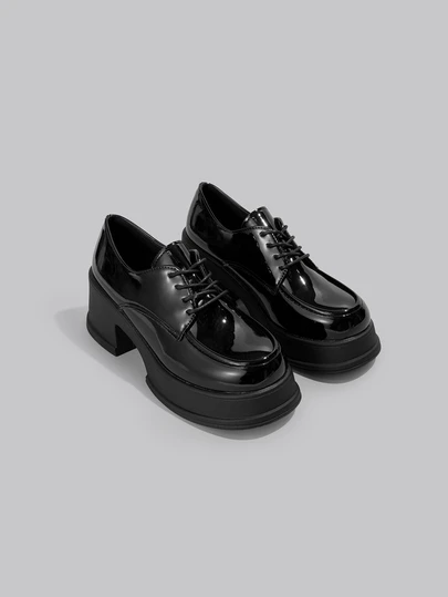 DareSee Preppy Oxford Shoes For Women, Lace-Up Front Platform Wedges Shoes