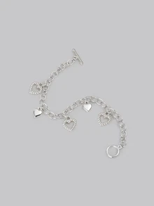 DareSee 1pc Chain Link Heart Pendant CCB Bracelet, Suitable For Daily Wear Valentines,Mom,Mother,Mother's Day,Gift - Silver - View 5