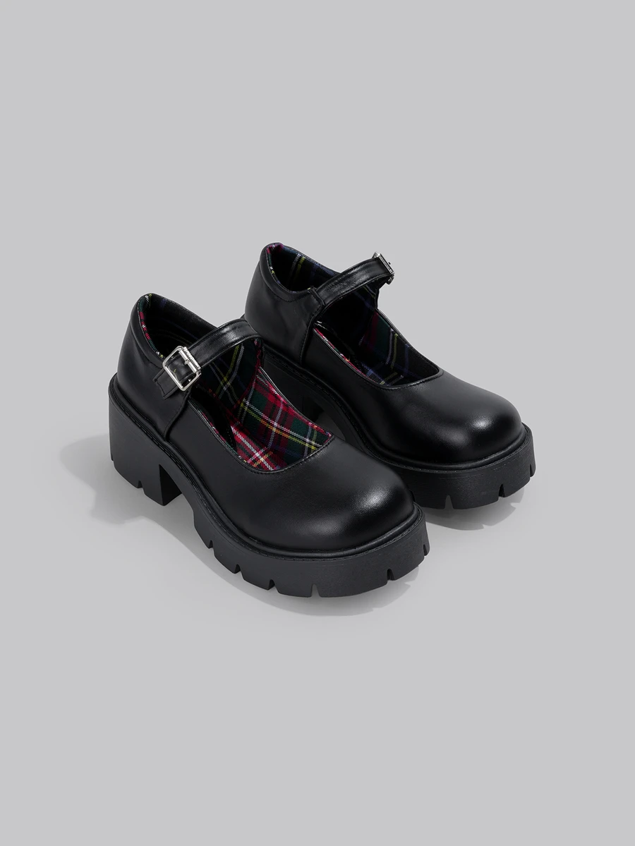 DareSee Giày Mary Jane cỡ lớn dành cho nữ, kiểu dáng Preppy, chất liệu da PU, quai cài, gót chunky, đế dày, màu đen mờ (kích cỡ nhỏ hơn một size) - Phong cách lễ hội âm nhạc - màu đen - Xem 1