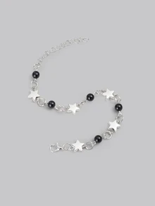 DareSee 1pc Punk Style Black Faux Pearl Five Pointed Star Detail Bracelet For Women - Black Five-pointed Star - View 2