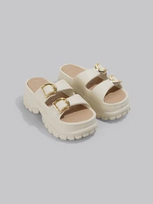 DareSee Women's Fashion High-End Thick Sole Slip-On Slippers, Anti-Slip Elevated Summer Outdoor Sandals - Khaki - View 1