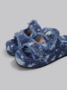 DareSee Damen Plateau-Sandalen (fallen groß aus), Sommer Lässig wasserdichte Keilpantoletten, modische Slides, geeignet für den täglichen und Urlaubsgebrauch - Blau - Übersicht 5