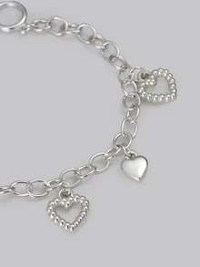 DareSee 1pc Chain Link Heart Pendant CCB Bracelet, Suitable For Daily Wear Valentines,Mom,Mother,Mother's Day,Gift - Silver - View 4