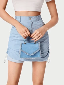 DareSee 1 pieza Bolso cuadrado pequeño con flecos de moda para mujer, bolso de hombro versátil con cadena, bolso cruzado para dama, bolso de mano ligero y elegante para uso casual, ideal para festivales de música - Azul - Ver 3