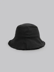 DareSee Solid Raw Trim Bucket Hat - Black - View 2