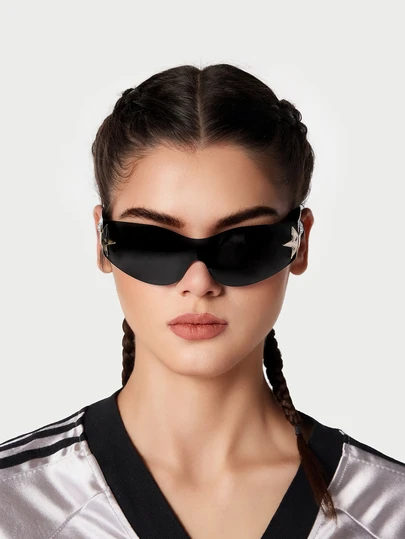 DareSee 1 件女士无框星形装饰 Y2K 时尚眼镜，适合日常使用 Y2KFest 音乐节，适合夏季海滩度假、户外、旅行，星形装饰街头 Y2k 风格超大包裹式镜框，适合音乐节，适合返校季学院风