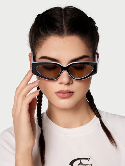 DareSee New Vintage Cat Eye Color Block Fashion Glasses, Simple Casual Outdoor Beach Party Runway Stylish Glasses Suitable For Everyday Wear Preppy Style For Back To School Oval Shape Cat Eye Shape Shades