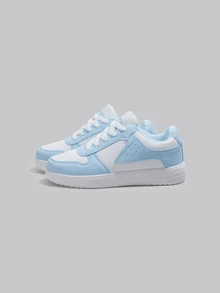 DareSee 秋冬季男女通用简约休闲运动鞋，浅蓝色和白色系带厚底休闲运动鞋 - 淺藍色 - 查看 3