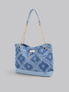 DareSee Fashionable Retro Large Capacity Crocodile Texture Women Shoulder Tote Bag - Blue - View 2