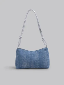 DareSee 1pc Gold Color Crescent Moon Sequin Decorated PVC Women Shoulder Bag, New Arrival Music Fest - Blue - View 3