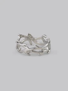 DareSee 1pc Asymmetrical Design Punk Thorn Ring Adjustable Size Unisex Finger Ring Music Fest Halloween - Silver - View 1