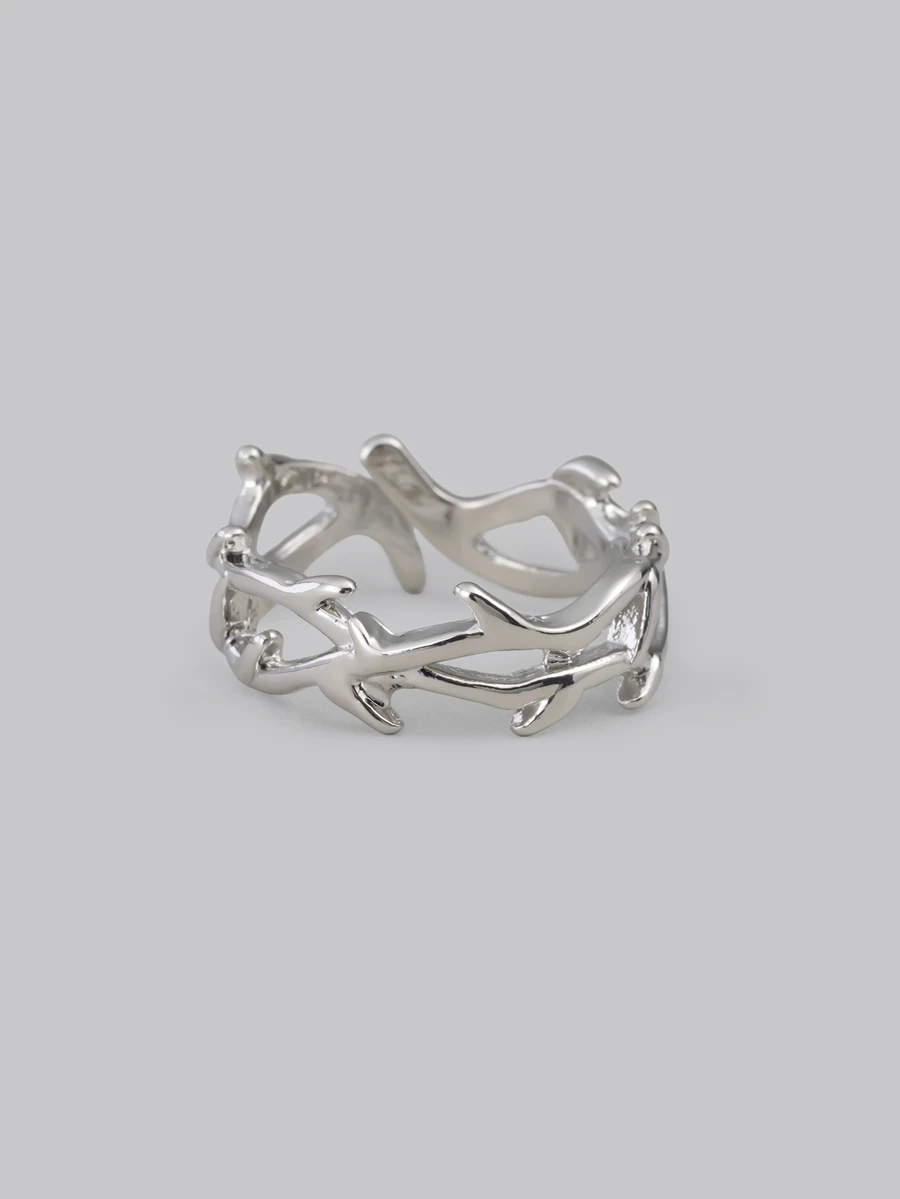 DareSee 1pc Asymmetrical Design Punk Thorn Ring Adjustable Size Unisex Finger Ring Music Fest Halloween - Silver - View 1