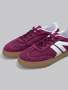 DareSee 2025 New Casual Lace-Up Sneakers, Fashionable Outdoor Street-Style Athletic Shoes, Student Faux Suede Skate Shoes - Burgundy - View 5