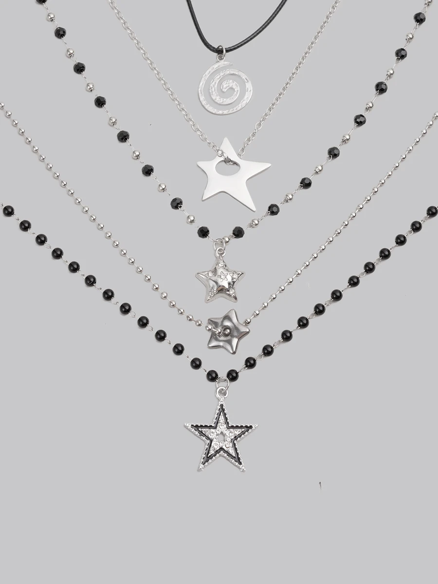 DareSee 5pcs Simple Star Hollow Choker Necklace Pendant Neck Jewelry Grunge Charm Accessories Women Men's Fashion Party Chain Necklace - Star - View 1