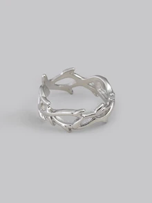 DareSee 1pc Asymmetrical Design Punk Thorn Ring Adjustable Size Unisex Finger Ring Music Fest Halloween - Silver - View 4