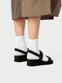 DareSee Women's Striped Cloth Platform Sandals With Woven Bottom, Summer Vacation Style - Black - View 3